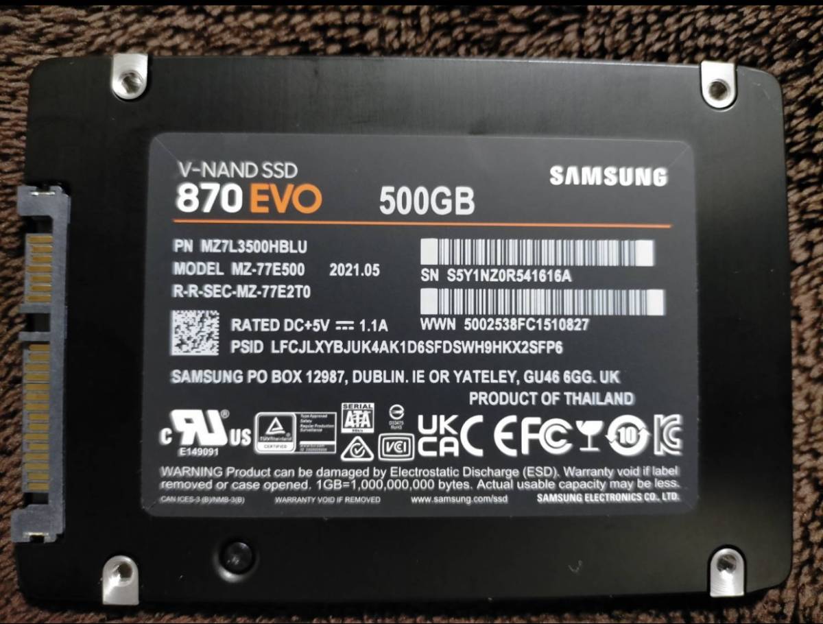 中古品 SAMSUNG 870 EVO 2.5インチ 7mm SATA 500GB_画像2