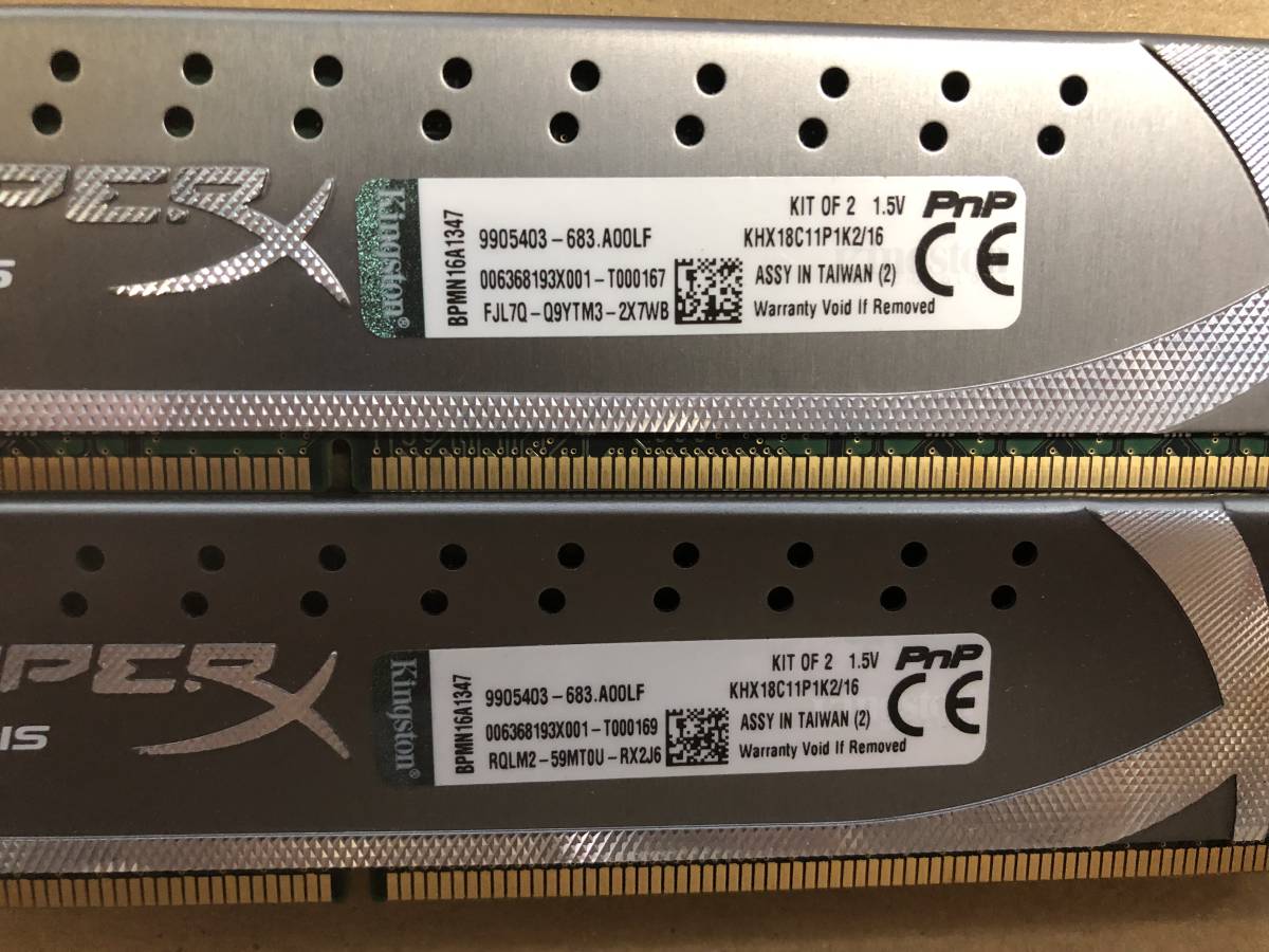 56★中古品 BIOS確認メモリ デスクトップパソコン用 Kingston HyperX 16GB キット 2x 8GB DDR3 1866MHZ KHX18C11P1K2/16 ★_画像2