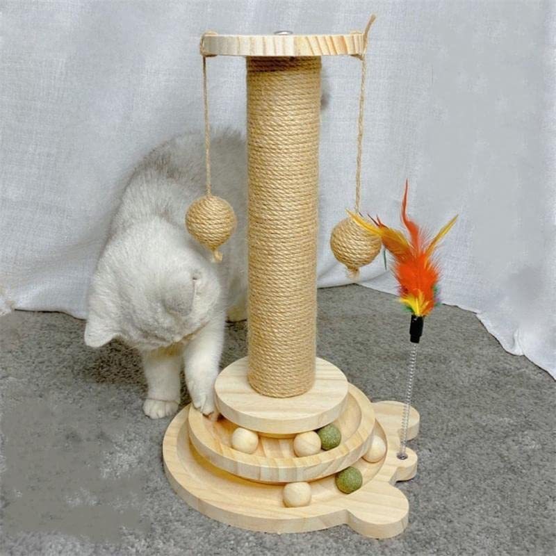 猫 おもちゃ 爪研ぎ キャットタワー 天然木 組み立て簡単 運動不足 ストレス解消 多頭飼い 省スペース 遊ぶ盤 回転 ボール