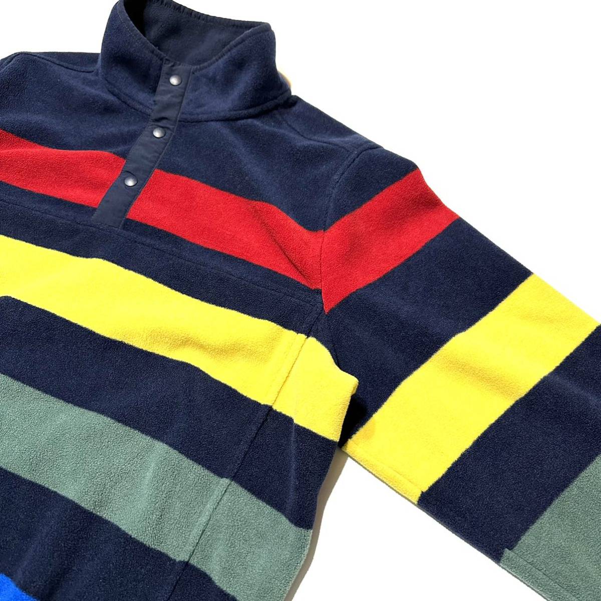 90s LAND'S END ランズエンド フリース マルチボーダー スナップT ハドソンズベイ ネイビー 紺 XL vintage ヴィンテージ ビンテージ USA