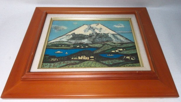 田崎広助『箱根の富士』 油彩 １898～1984 福岡県八女市 日展評議委員 文化勲章他 木額 ガラス無 F４ ART-RELIEF美術複製画_画像2