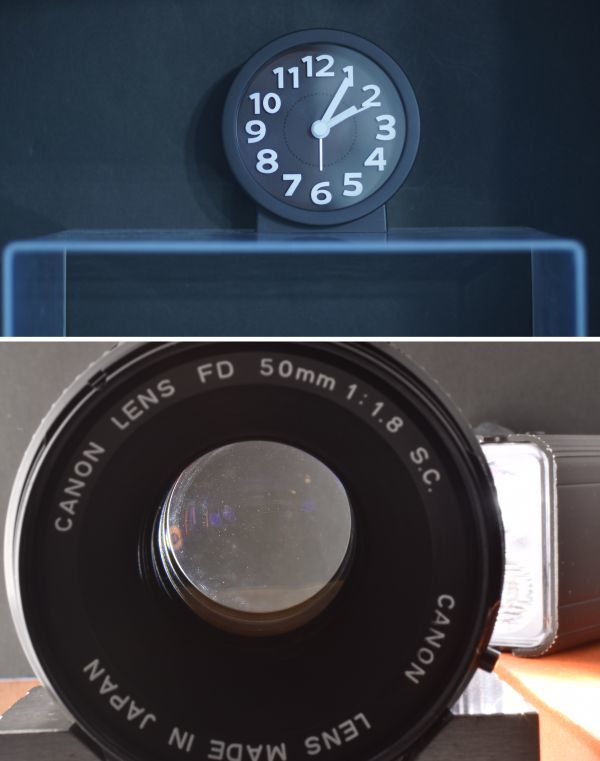 【整備/性能測定済】Canon AE-1 PROGRAM ブラック＋FD50mmF1.8 S.C. P,S,機能OK(1164405_76)_下）逆光LED光で白点あり、上）試写OK
