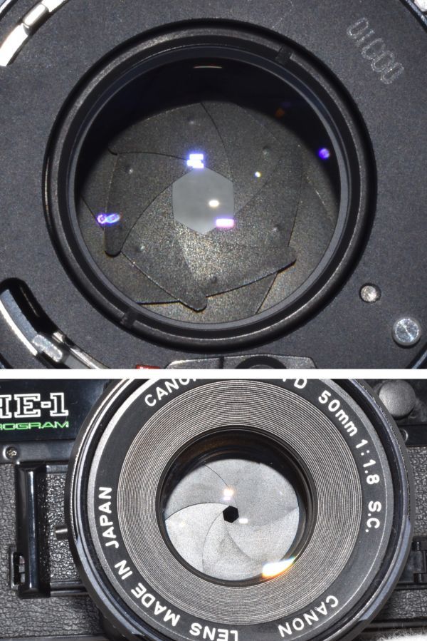 【整備/性能測定済】Canon AE-1 PROGRAM ブラック＋FD50mmF1.8 S.C. P,S,機能OK(1164405_76)_絞り羽根に油染みなし
