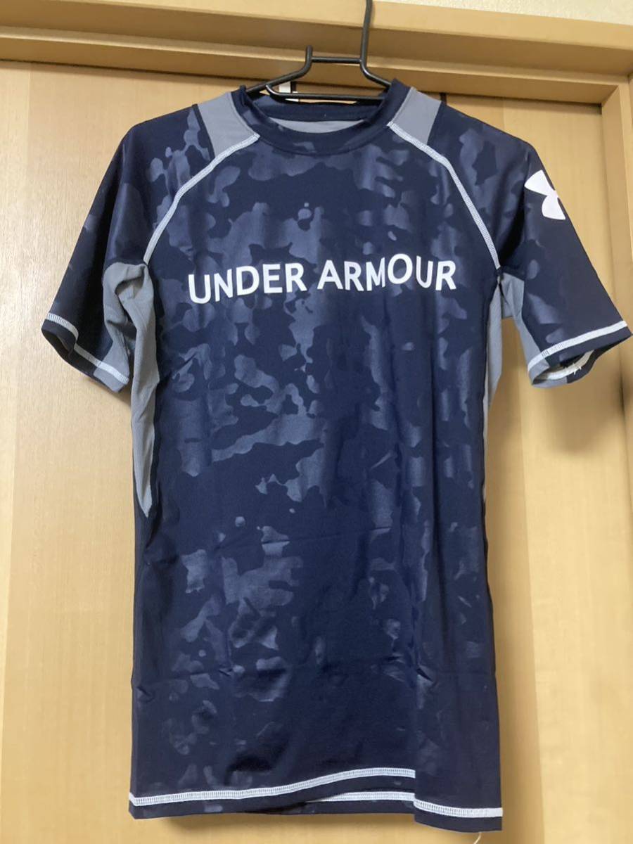 アンダーアーマー UNDER ARMOUR 半袖シャツ LD ロゴ ネイビー 紺 ストレッチ used ゴルフ 野球 サッカー_画像1