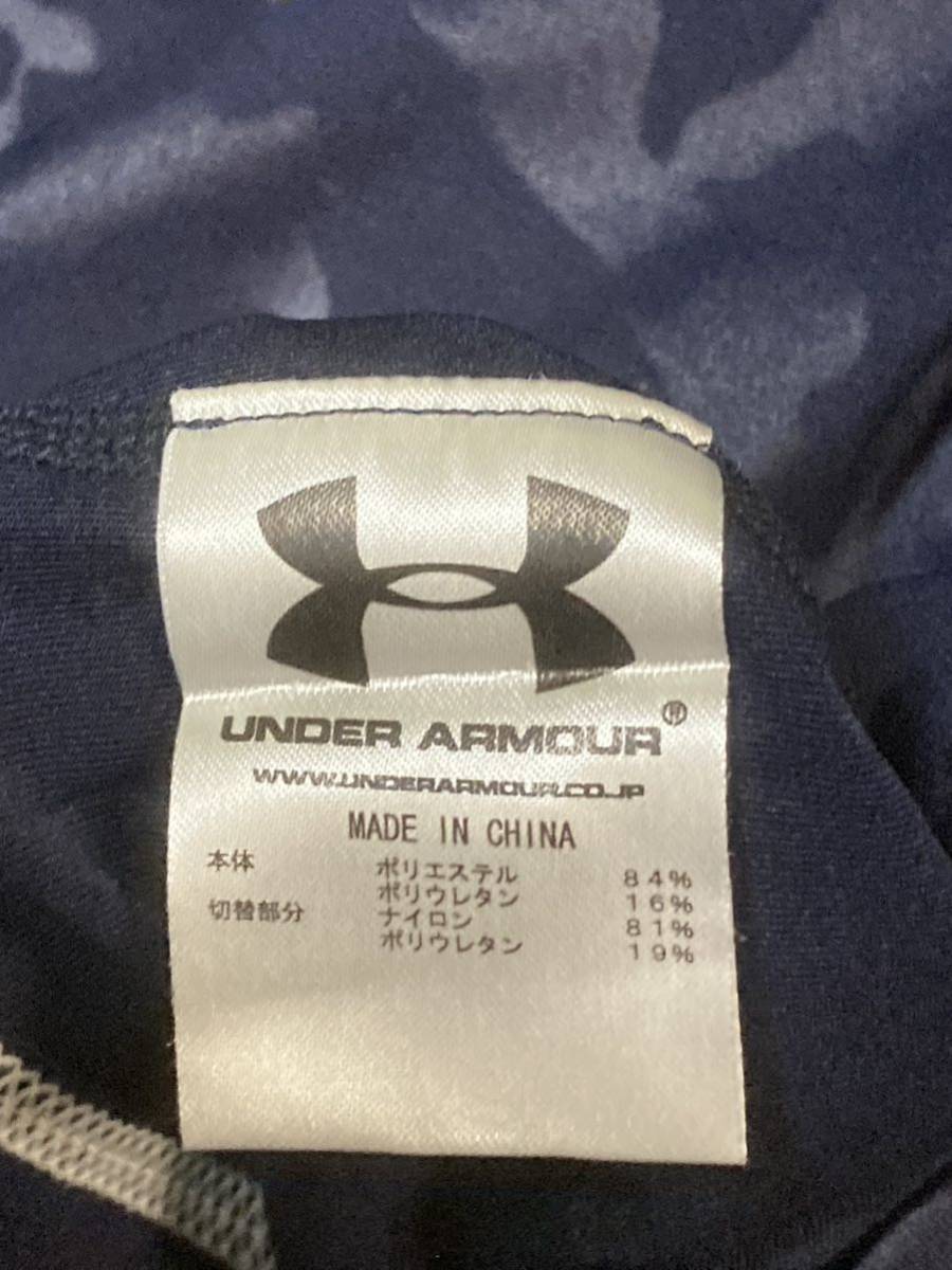 アンダーアーマー UNDER ARMOUR 半袖シャツ LD ロゴ ネイビー 紺 ストレッチ used ゴルフ 野球 サッカー_画像4