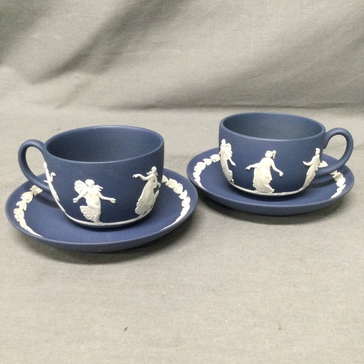 051120 250224-4 WEDGWOOD ウェッジウッド カップ ソーサー 洋食器 茶器 陶器 ジャスパー ダンシングアワー ネイビー系カラー 2客 セット_画像1