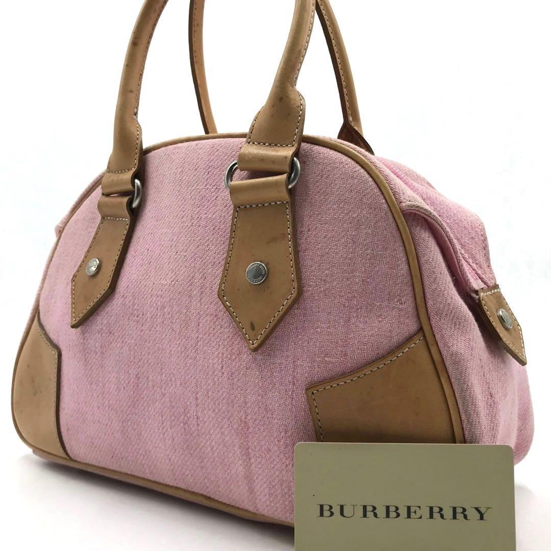 バーバリーブルーレーベル BURBERRY BLUE LABEL ハンドバッグ トート ボストン キャンバス レザー ピンク系 レディース 書類鞄 _画像1