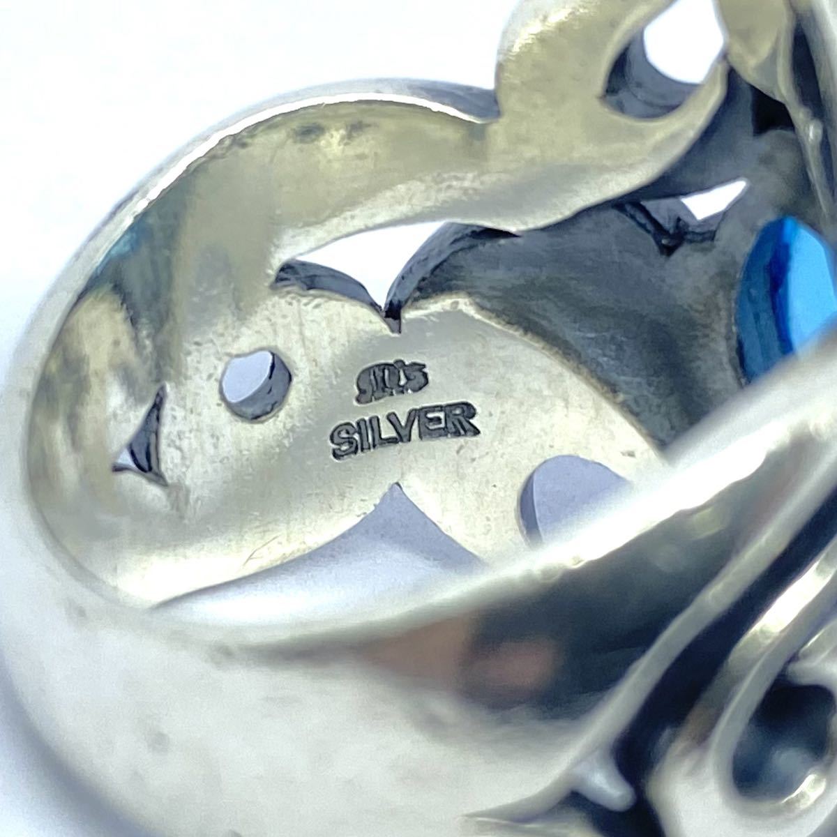 M’s COLLECTION エムズコレクション SV SILVER925 シルバー ブルートパーズ ブラスト トライバル ストーン デザイン リング 指輪 19号_画像6