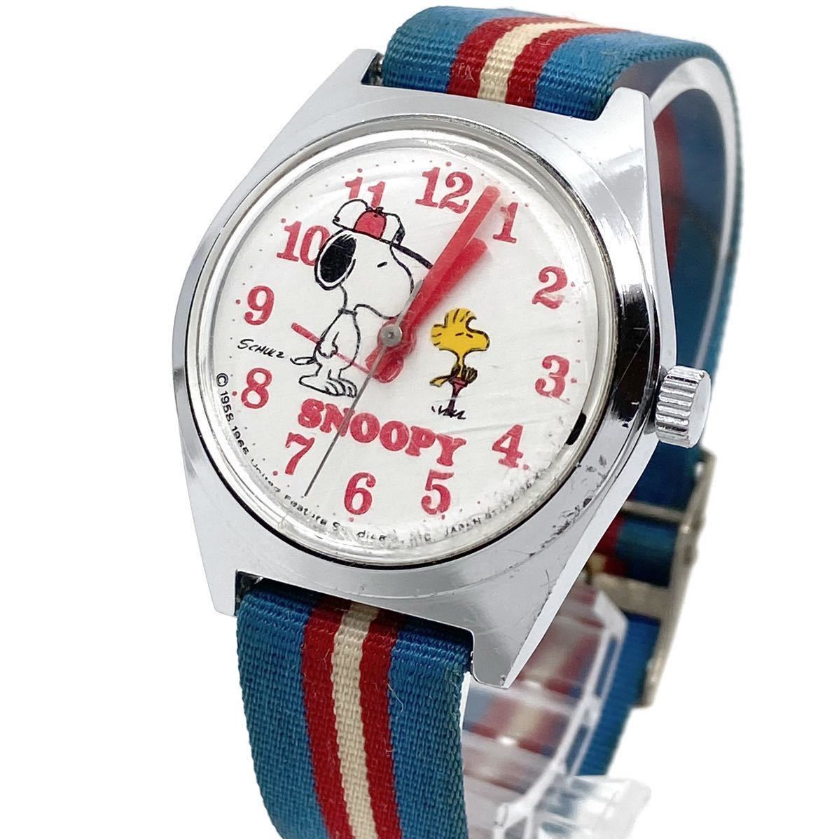 シチズン SNOOPY 腕時計 手巻き式 アラビアン 3針 シルバー 銀 ブルー×レッド 青 赤 スヌーピー CITIZEN Y152の画像1