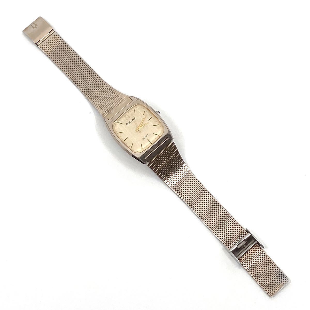 BULOVA 腕時計 カットガラス クォーツ quartz バーインデックス 3針 Swiss スイス製 ゴールド 金 ブローバ Y156_画像7