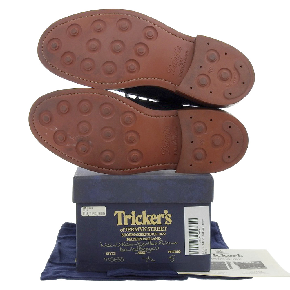 美品 Tricker's トリッカーズ バートン スコッチグレインレザー フルブローグ ダービーシューズ メンズ ネイビー 7 1/2 M5633_画像3