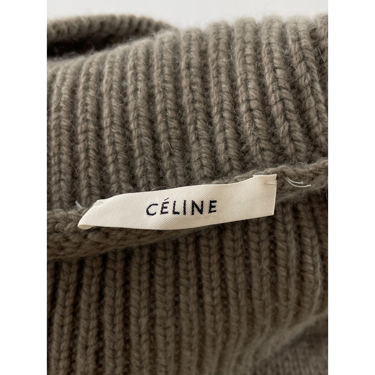 CELINE セリーヌ ブラウン カシミヤ100% ハイネック チャンキーニットセーター グレー XS トップス カシミア レディース 中古_画像4