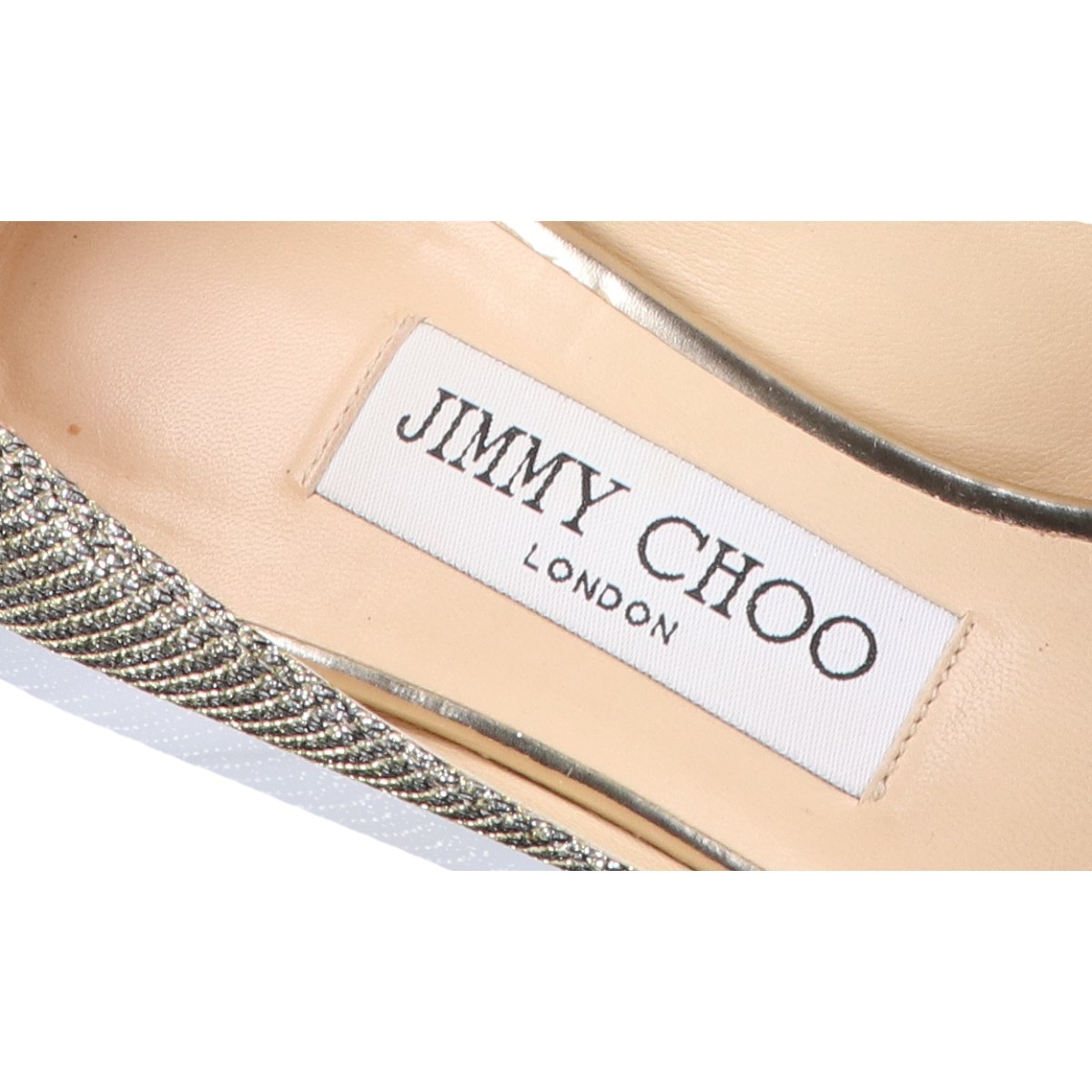 美品/ JIMMY CHOO ジミーチュウ オープントゥ ヒール パンプス 34 ゴールドラメ レディースの画像7