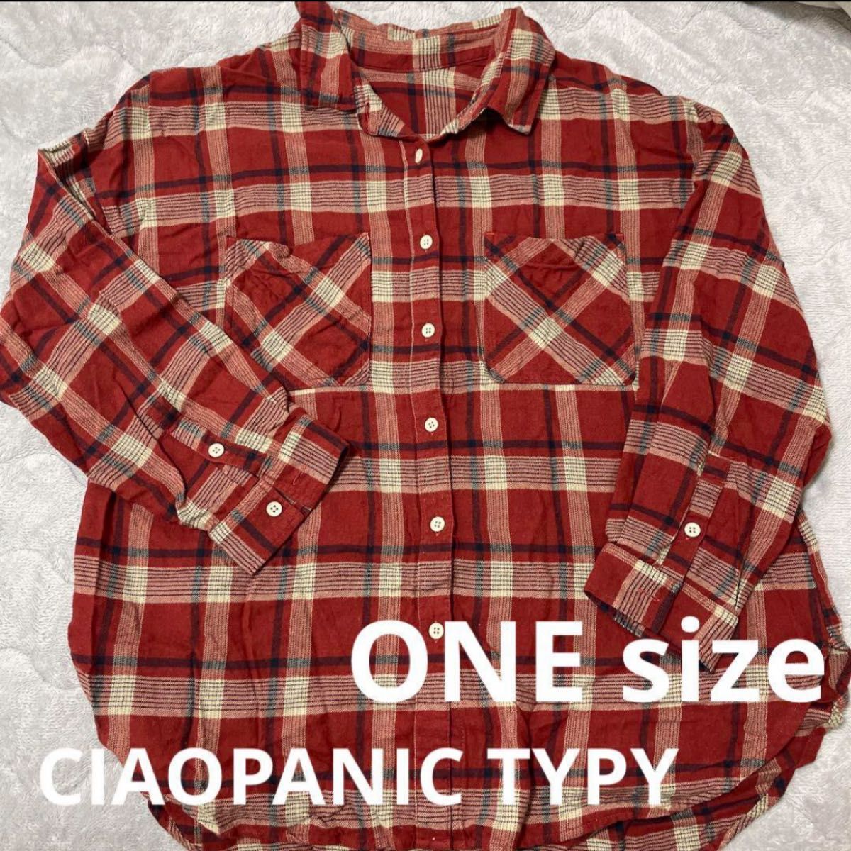チャオパニックティピー　チェック　シャツ　長袖　ワンサイズ　赤　レッド　ボタン　前開き ネルシャツ チェックシャツ　秋　冬