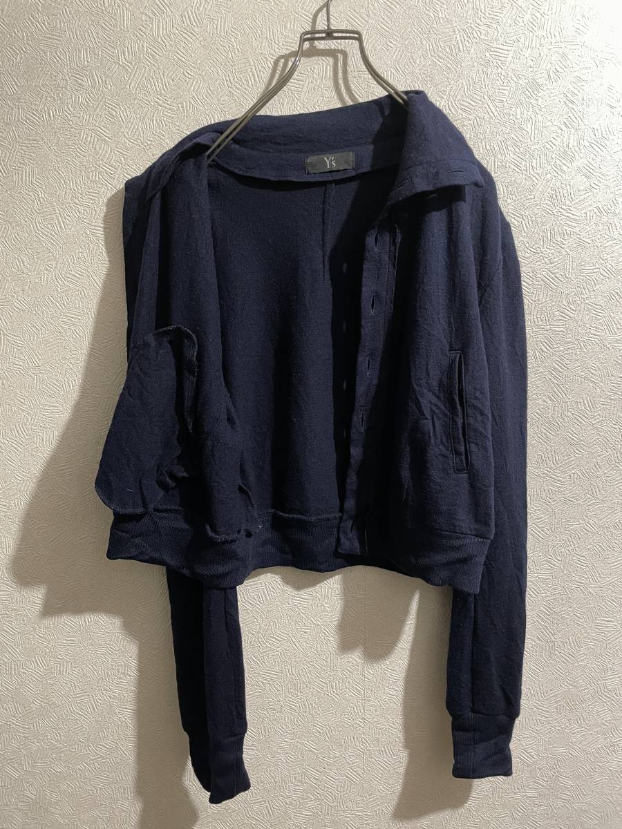 ◯ Y's Yohji Yamamoto 縮絨 ウール ジャケット / ヨウジヤマモト ハイネック ドロップショルダー ネイビー 2 Ladies Mens #Sirchive_画像4