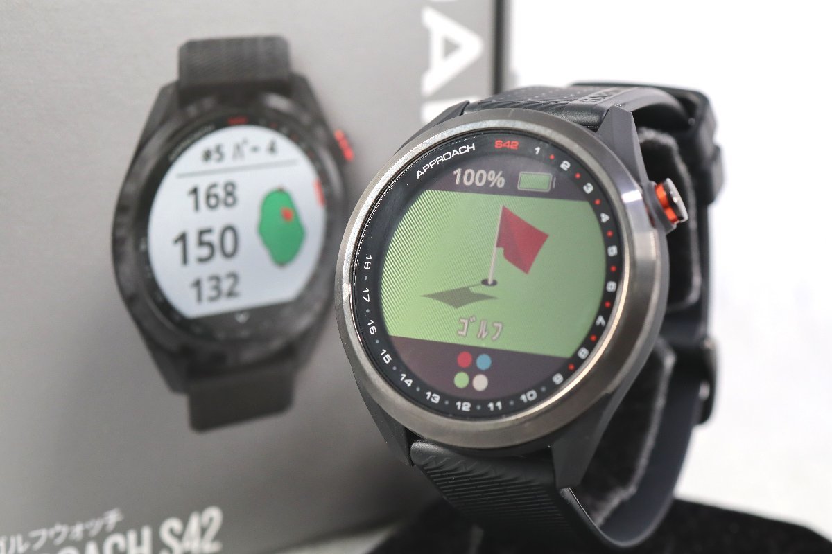 美品 GARMIN ガーミン Approach S42 Black/Carbon Gray アプローチS42 GPS ゴルフウォッチ スマートウォッチ ウェアラブル 腕時計_画像1