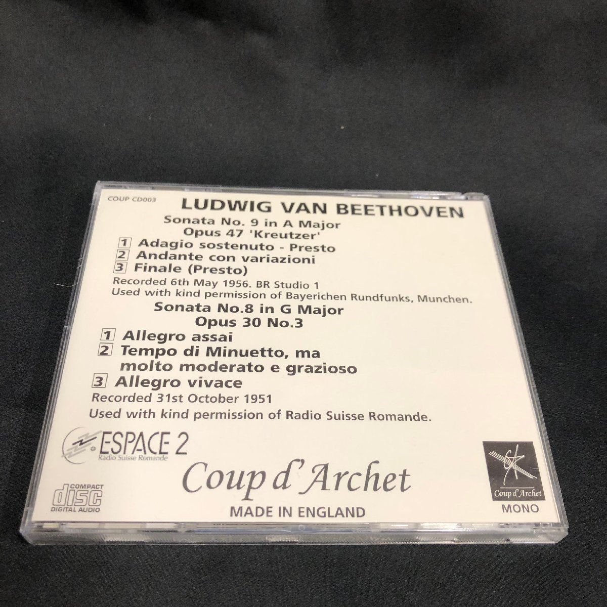 【稀少】Coup d'Archet CD003 マルツィ ベートーヴェン クロイツェル・ソナタ他 Martzy Beethoven Kreutzer Sonata_画像2