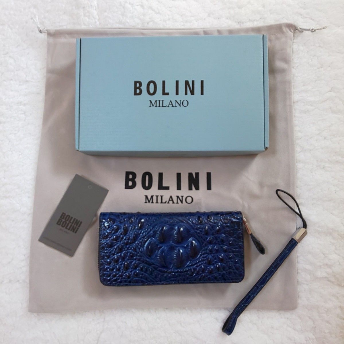 逸品*イタリア製※定価15万◆イタリア・ミラノ発*BOLINI/ボリニ・最上級牛革・クロコダイル*ラウンドファスナー 長財布・紺