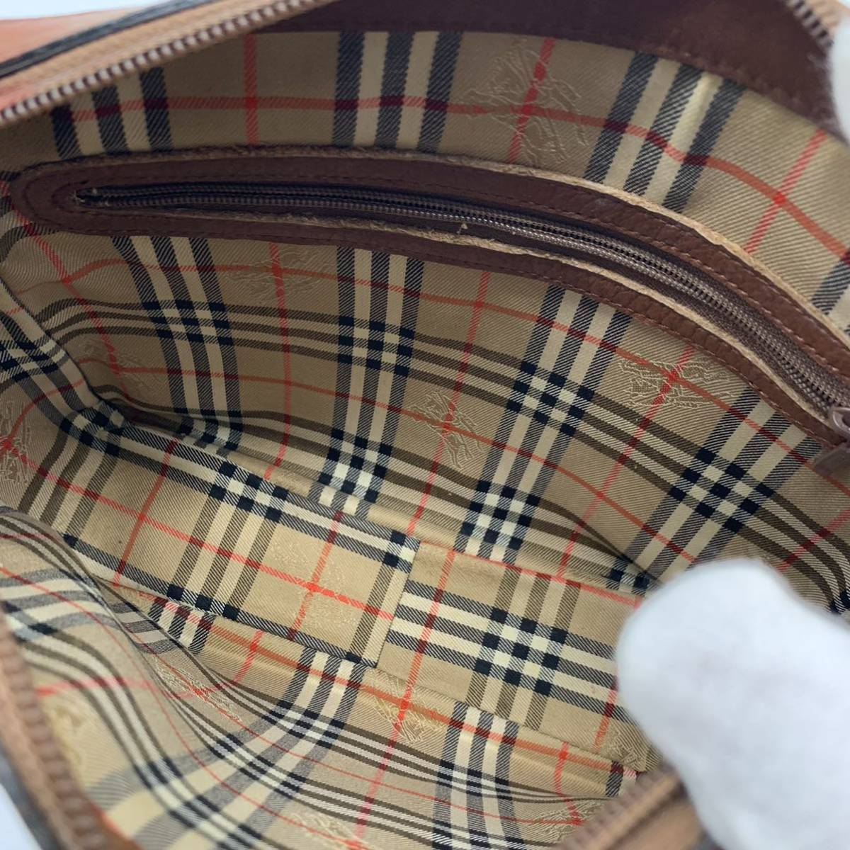 1円スタート バーバリー Burberry オールレザー ショルダーバック サコッシュ ホースロゴ ノバチェック ブラウン 茶色 男女兼用_画像5