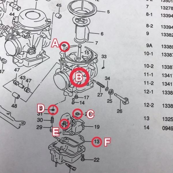 スズキ バンディット250 GJ77A キャブレター パッキン Oリング A set オーバーホール レストア パイロット ニードルバルブ フロートバルブ_袋に小分けしてお送りします組付け簡単
