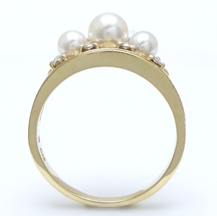 MIKIMOTO Mikimoto жемчуг кольцо кольцо 11 номер жемчуг бриллиант Tiara узор K18YG желтое золото /290707[ б/у ]