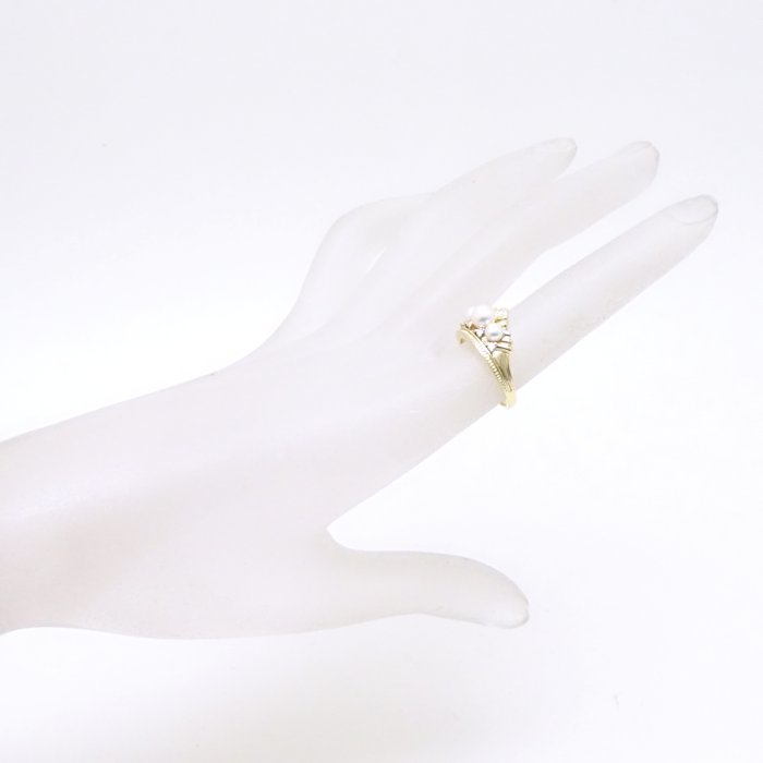 MIKIMOTO Mikimoto жемчуг кольцо кольцо 11 номер жемчуг бриллиант Tiara узор K18YG желтое золото /290707[ б/у ]