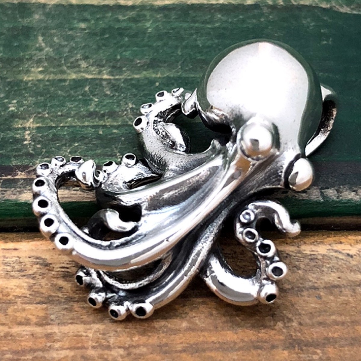 珍しい♪オクトパスタコ蛸★純銀本物シルバー925ネックレストップ　マリン　海好きに♪