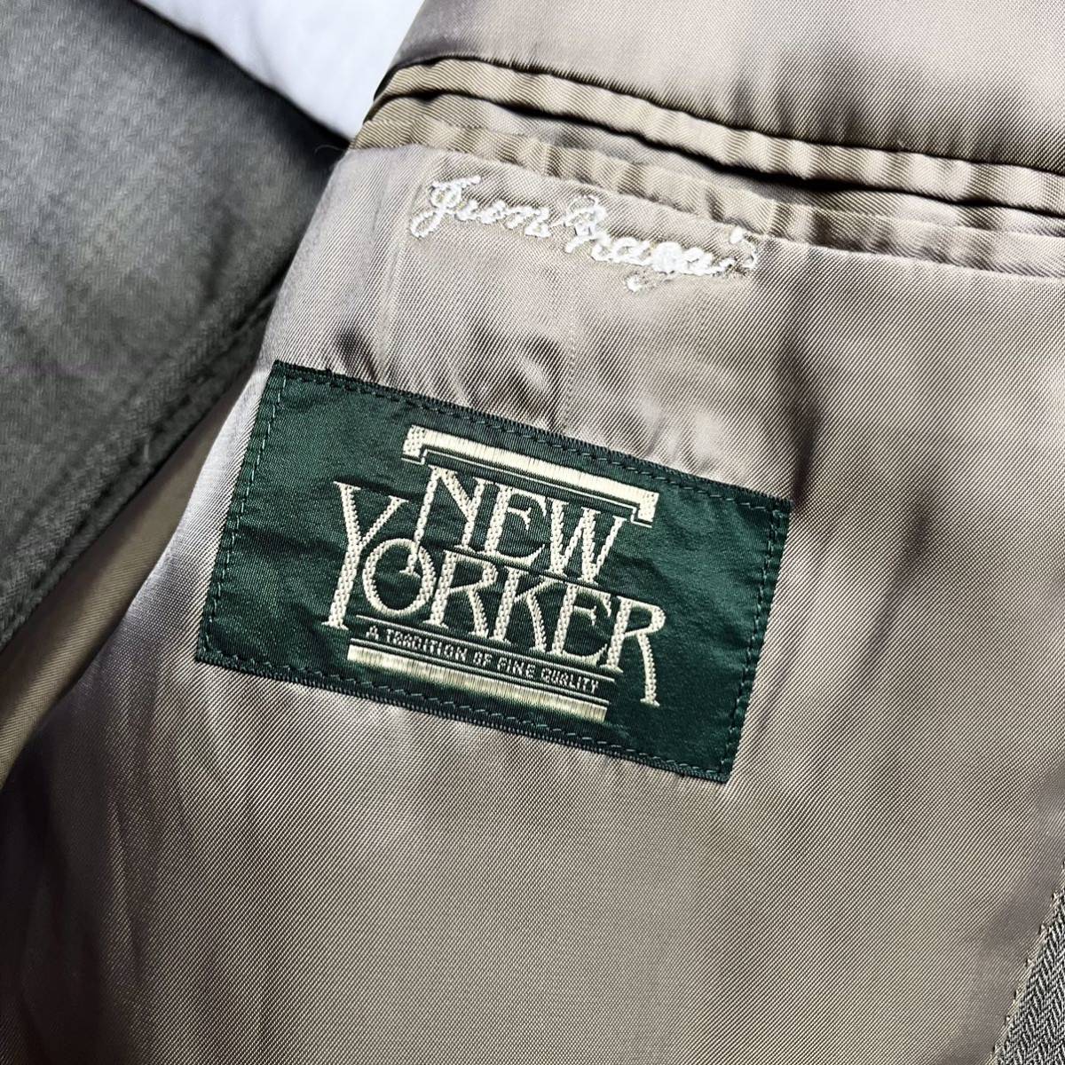 【希少サイズLL】NewYorker ニューヨーカー ウール メンズ スーツ セットアップ グリーン系_画像4