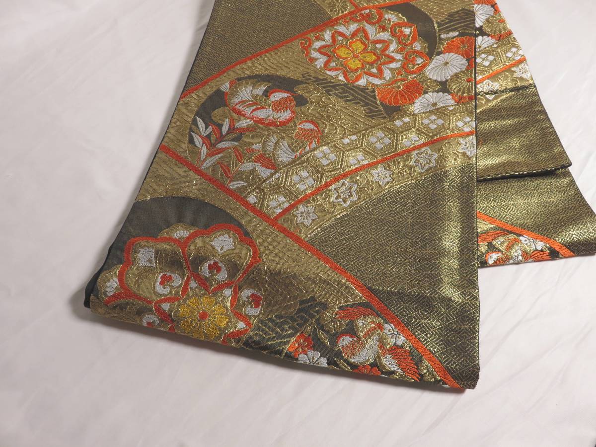 中古 袋帯 - 正絹 振袖 着物 成人式 卒業式 結婚式 花嫁 コレクション レトロ OBI081