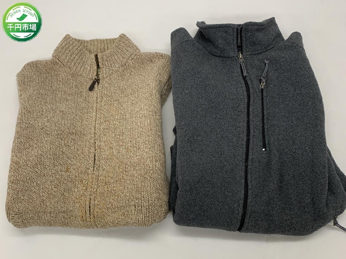 【O-5597】L.L.Bean フリース ジャケット エルエルビーン ニット サイズL メンズ ダークグレー系 フルジップ セット 現状品【千円市場】_画像1