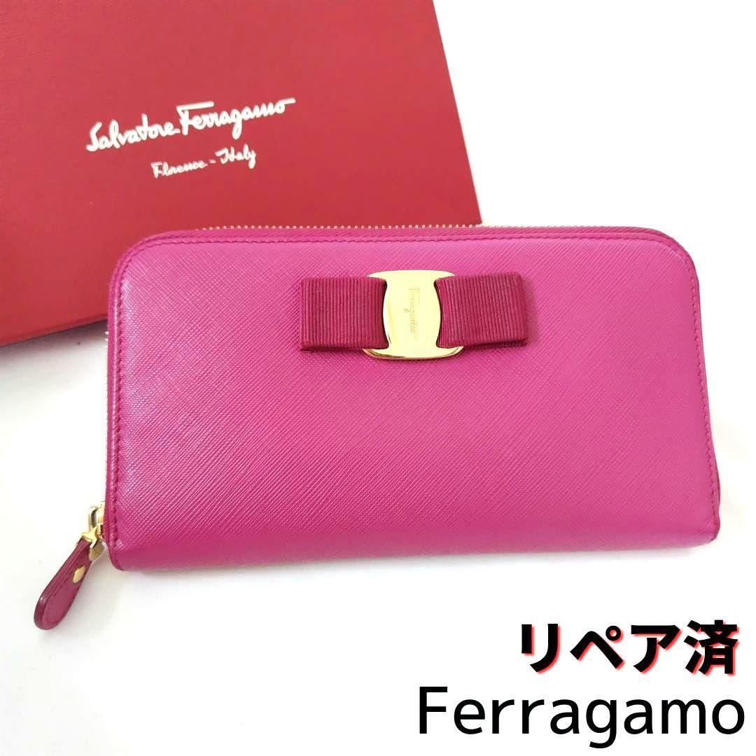 美品箱付き☆Ferragamo【フェラガモ】ヴァラ 長財布 ピンク_画像1