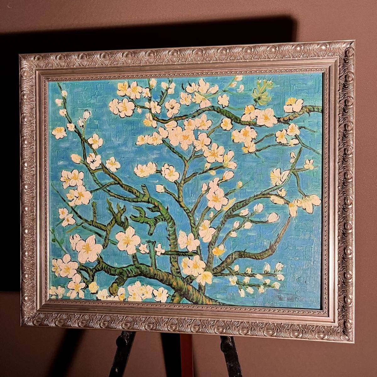 手書き油絵 ゴッホ 花咲くアーモンドの枝 額付 絵画 インテリア 手書き油絵 ゴッホ 花咲くアーモンドの枝 額付 絵画 インテリア
