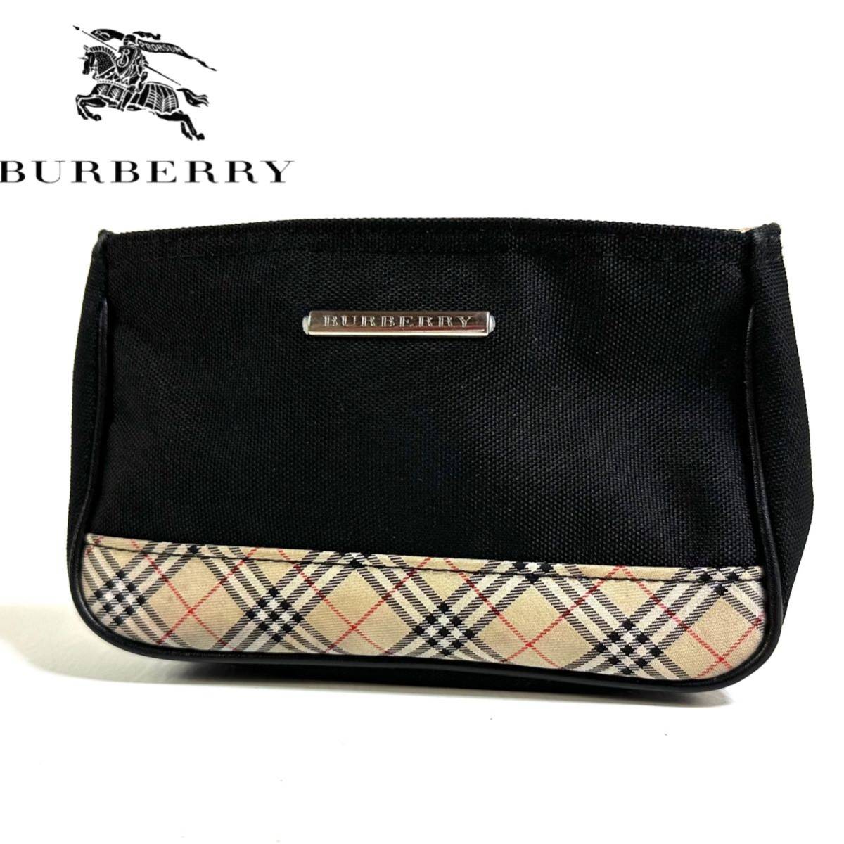 【美品】BURBERRY バーバリー キャンバス ミニ ポーチ 小物入れ 化粧ポーチ ブラック ノバチェック_画像1