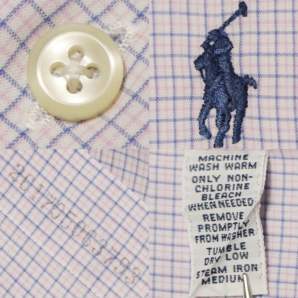 アメリカ購入品 美品 RALPH LAUREN ラルフローレン YARMOUTH ボタンダウンシャツ 白×青×ピンク チェック 17 34/35_画像10
