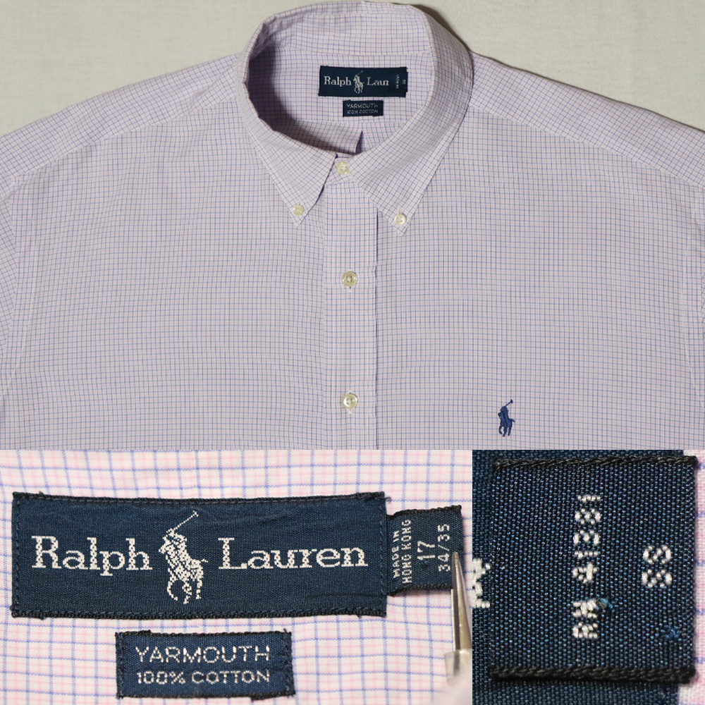 アメリカ購入品 美品 RALPH LAUREN ラルフローレン YARMOUTH ボタンダウンシャツ 白×青×ピンク チェック 17 34/35_画像9