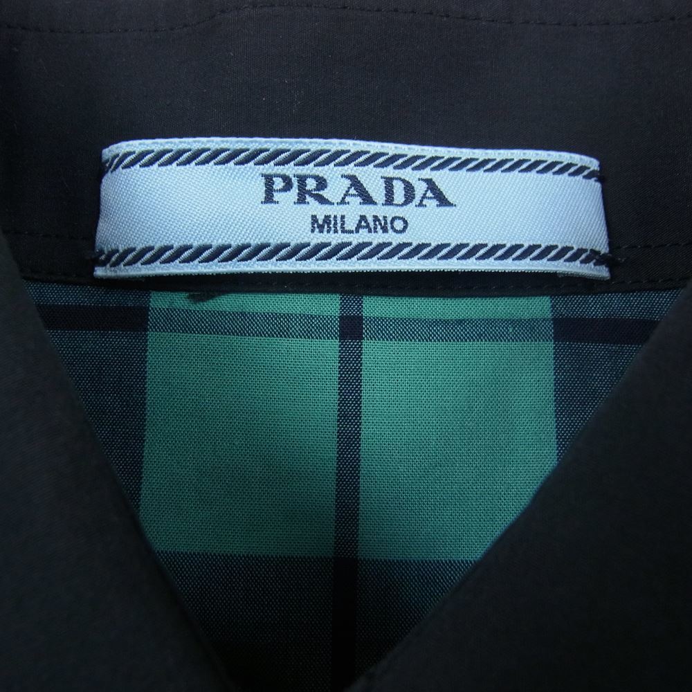 PRADA プラダ 三角ロゴ チェック ボタンダウン クレリック 長袖 シャツ グリーン系 36【中古】_画像4