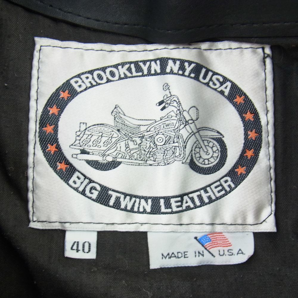 ビッグツインレザー BIG TWIN LEATHER USA製 スカルボタン サイドレース レザー ベスト ブラック系 40【中古】_画像4