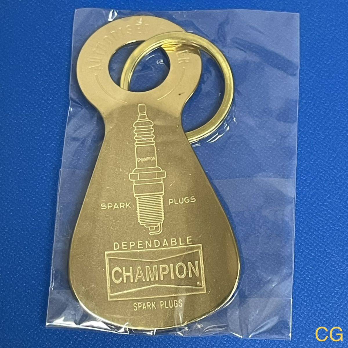 CHAMPION SPARK PLUG SHOEHORN 靴べら キーホルダー キーリング ブラス 真鍮 アメリカ雑貨 新品未開封 No.CG_画像2