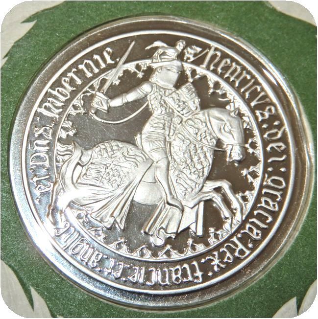 レア 限定品 1420年 英国 フランス ブルゴーニュ 百年戦争 トロワ条約 馬上の国王 印章 純銀製 記念メダル コイン レリーフ 紋章 家紋