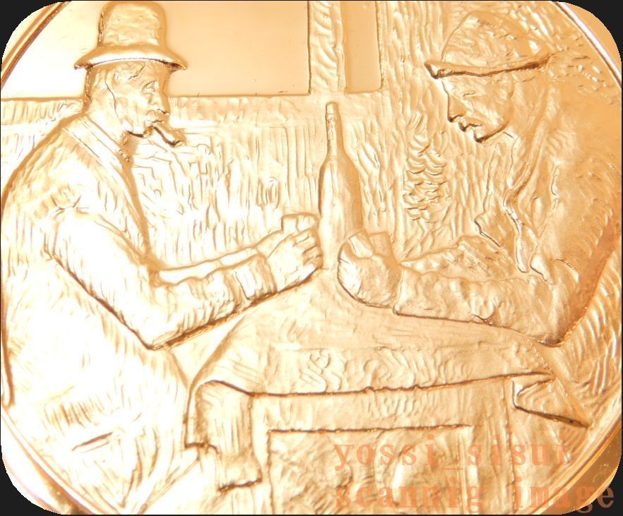 レア 限定品 フランス 造幣局製 画家 ポール セザンヌ 絵画 カード遊びの人々 レリーフ 純金仕上げ 純銀製 シルバー メダル コイン 章牌