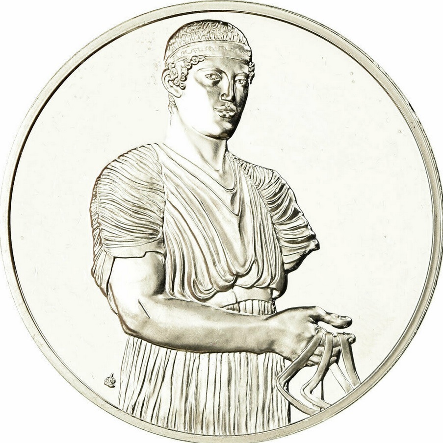限定品 美品 フランス造幣局製 古代ギリシャ彫刻 デルフォイの御者 チャリオット戦車 レリーフ 記念品 純銀製 章牌 記念メダル　コイン
