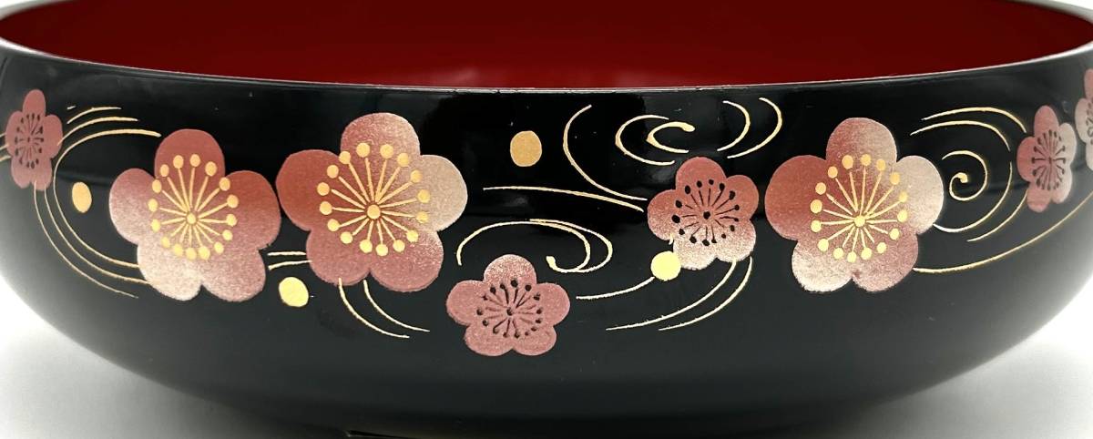 年輪漆器 漆器 菓子鉢 鉢 黒内本朱 流れ梅　漆_画像3