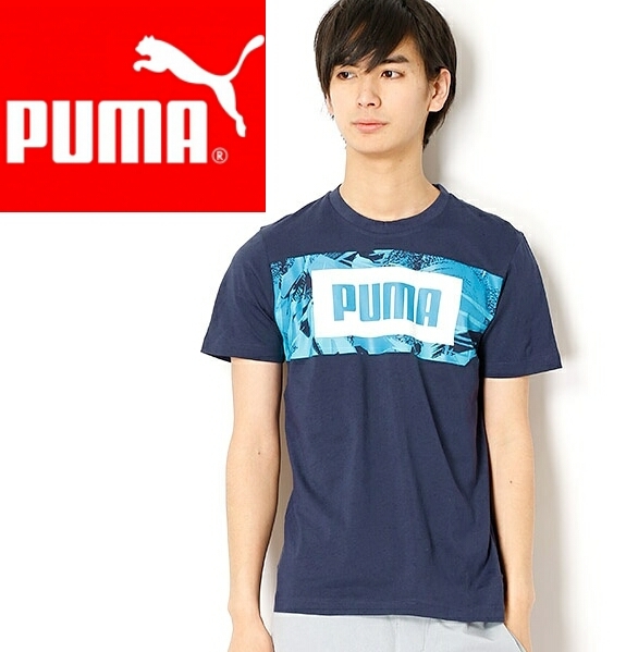 送料350円~(即決は送料無料) 新品PUMAメンズTシャツ853500 06ピーコート青ブルーLネイビーSUMMERプーマ グラフィックGraphicストレッチ_画像1