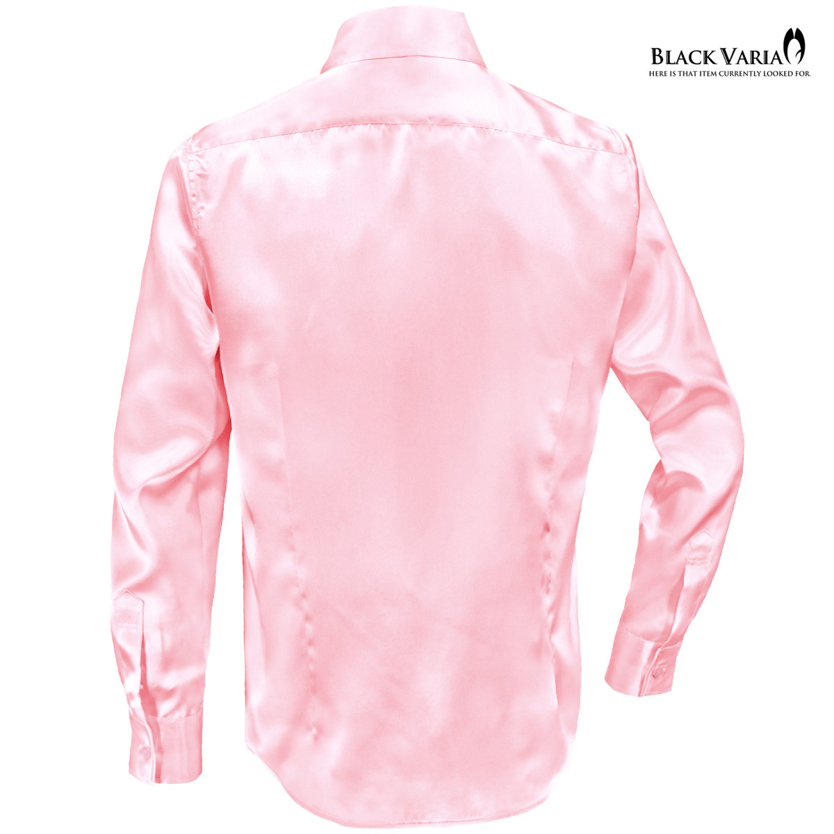 ネコポス可★141405-pk2 BLACK VARIA 光沢サテン 無地 スリム レギュラーカラードレスシャツ メンズ(ライトピンク) XL 衣装の画像3