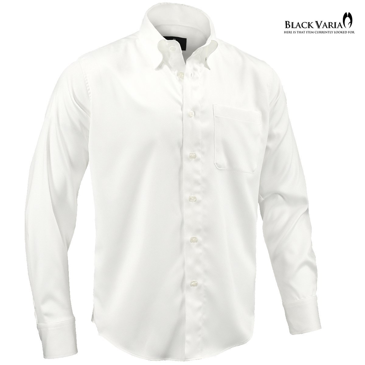201355-wh BlackVaria 無地 ドゥエボットーニ パウダーサテン ドレスシャツ スナップダウン メンズ(ホワイト白) S きれいめ パーティー_画像2