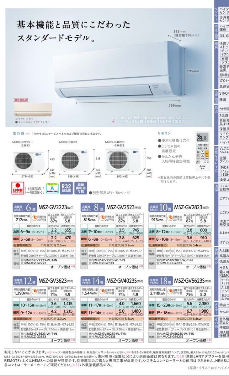 新品 三菱電機 ルームエアコン 2023年製 霧ヶ峰 2.8kW MSZ-GV2823-W_画像2