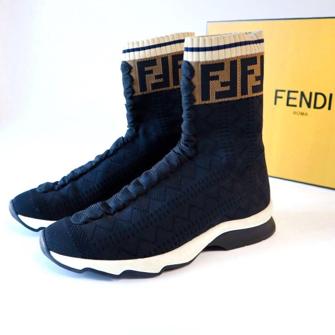 FENDI FFニットスニーカー /ズッカ/シュープ 靴/茶色 白 黒 24〜24.5cm ROCKOKO FF knit sneakers（ロココ FFニットスニーカー_画像1