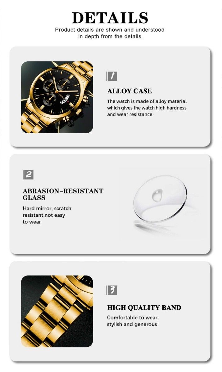 メンズ腕時計 新品未使用 アナログ GENEVA GBG  ファッション クォーツ ウォッチ クロノグラフ ゴールド&ブラック