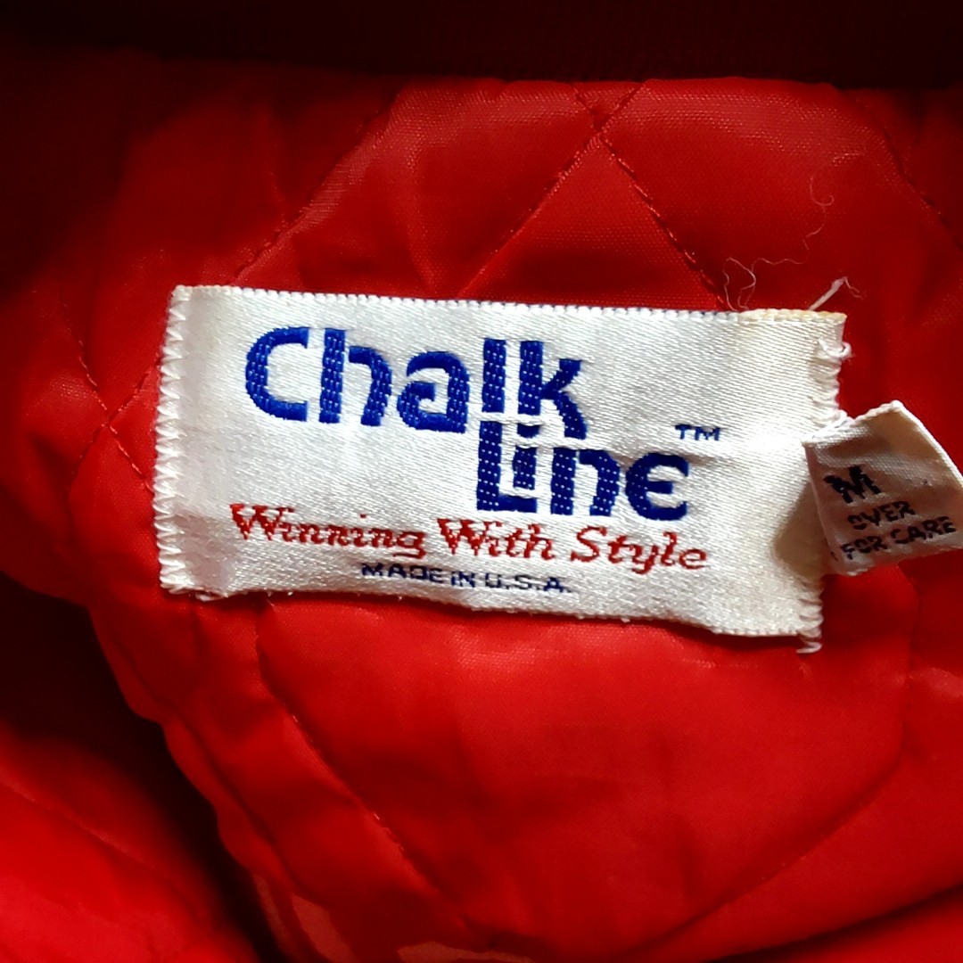 A2 USA製 Chalk Line 赤色 M 中綿 ナイロン スタジャン ジャケット スタジアムジャンパー カレッジ ビンテージ アメリカ 古着 90s メンズ_画像4