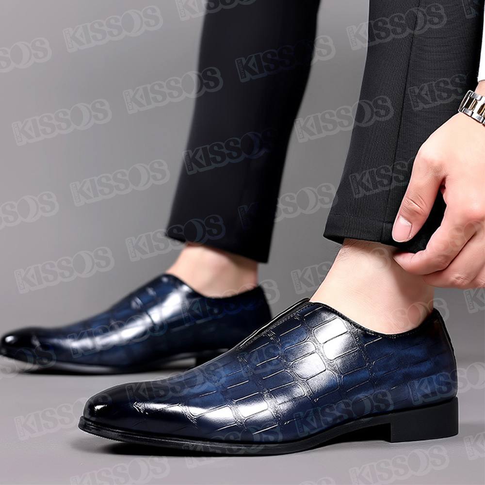 キッソス（ＫＩＳＳＯＳ） メンズ ビジネス シューズ エンボス 紳士靴 ドレス ドライビング 通勤 パーティー 履きやすい (ブルー, 27.0 cm)_画像7